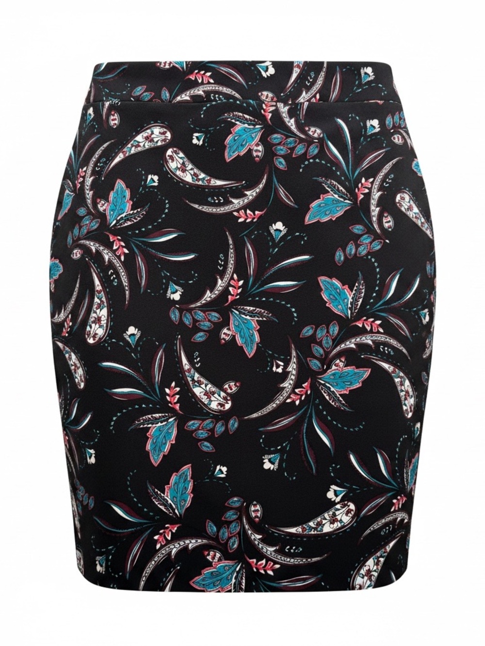 Ann Taylor Factory Black Paisley Pencil Skirt with Teal and Pink Accents